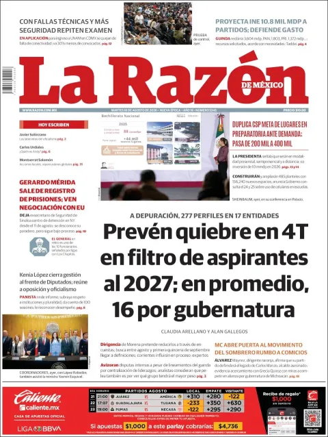 Portada de La Razon del 2026-08-18
