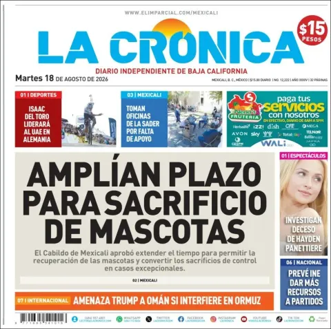 Portada de La Cronica del 2026-08-18