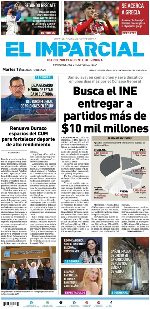 Portada de El Imparcial del 2026-08-18