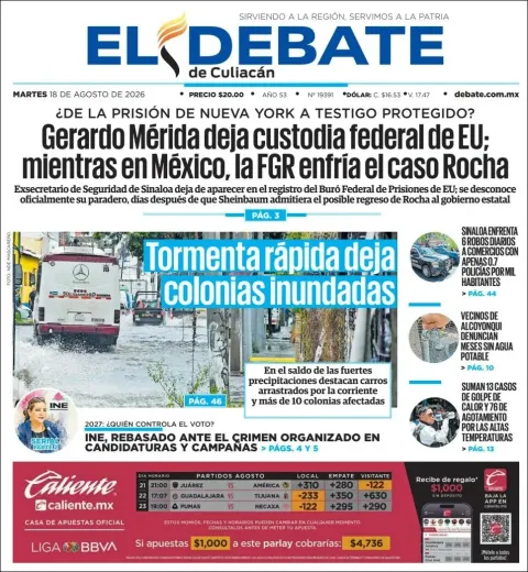 Portada de El Debate de Culiacan del 2026-08-18