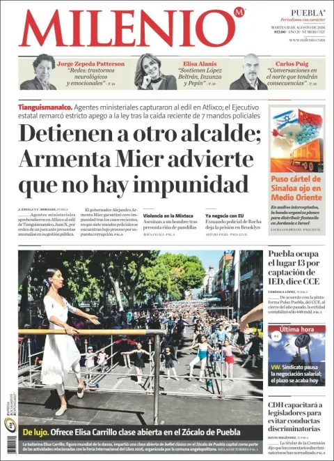 Portada de Milenio Puebla del 2026-08-18