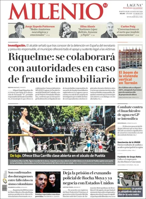 Portada de Milenio Laguna del 2026-08-18