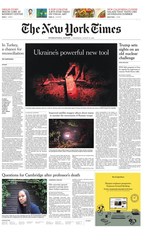 Portada de The New York Times (international) del miércoles, 19 de agosto de 2026