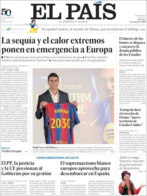 Portada de El Pais del 2026-08-19