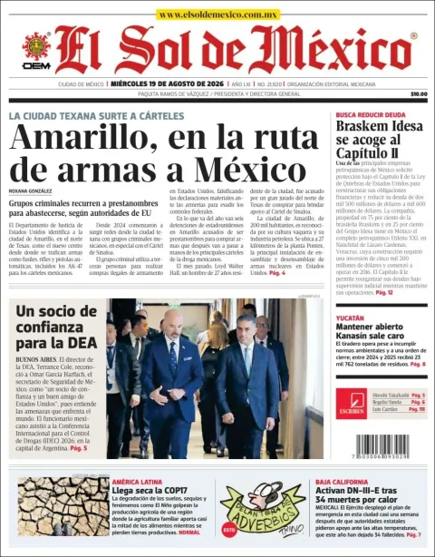 Portada de El Sol de Mexico del 2026-08-19