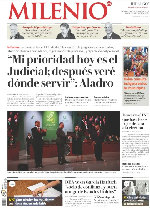 Portada de Milenio Hidalgo del 2026-08-19