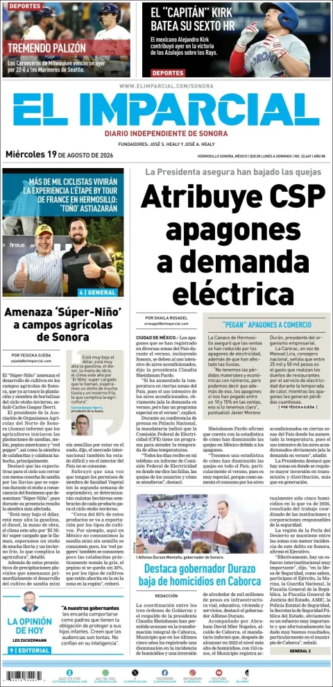 Portada de El Imparcial del 2026-08-19