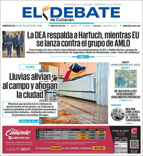 Portada de El Debate de Culiacan del 2026-08-19