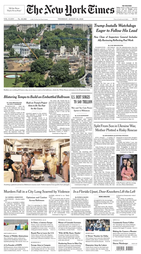 Portada de The New York Times (new York)