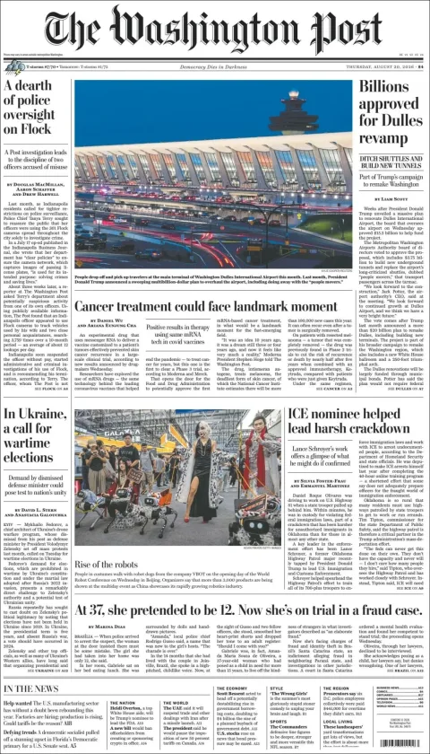 Portada de The Washington Post del 2026-08-20