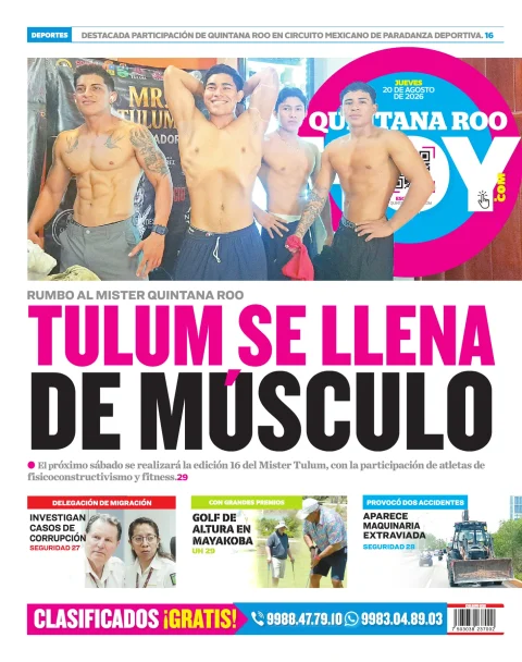 Portada de Quintana Roo Hoy (contraportada) del 2026-08-20