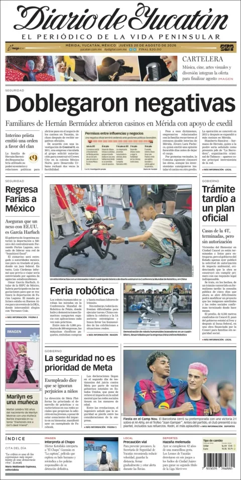 Portada de Diario de Yucatán del 2026-08-20