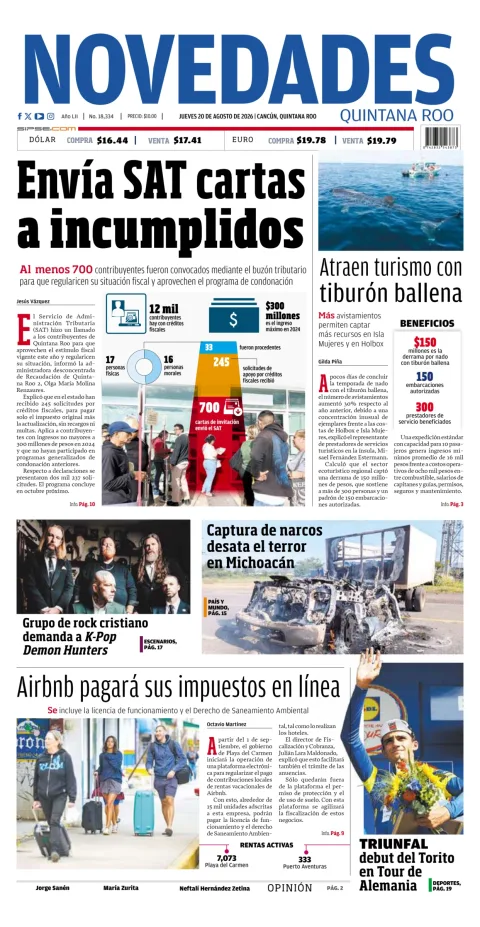 Portada de Novedades Quintana Roo
