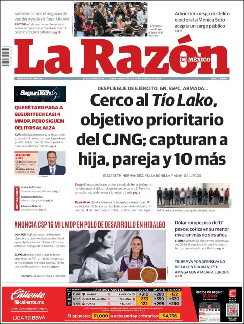 Portada de La Razon del 2026-08-20