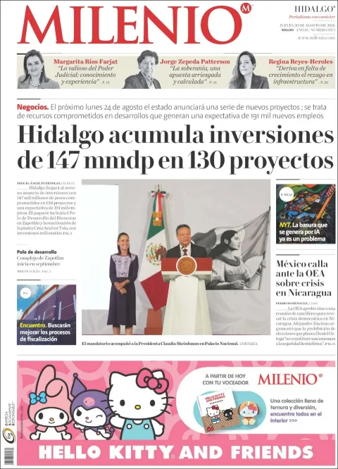 Portada de Milenio Hidalgo del 2026-08-20