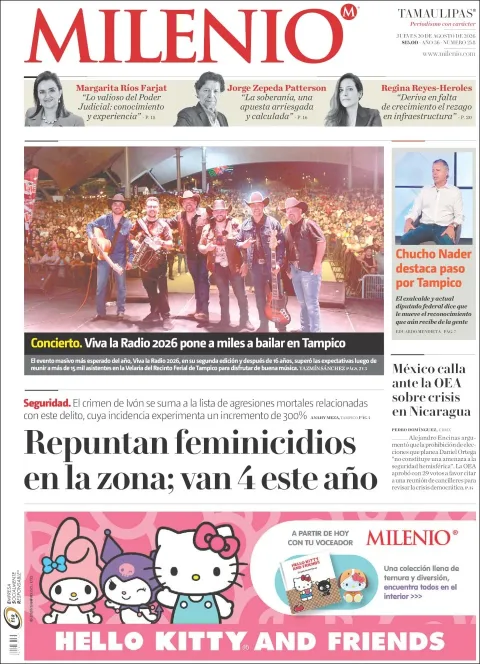 Portada de Milenio Tamaulipas del 2026-08-20