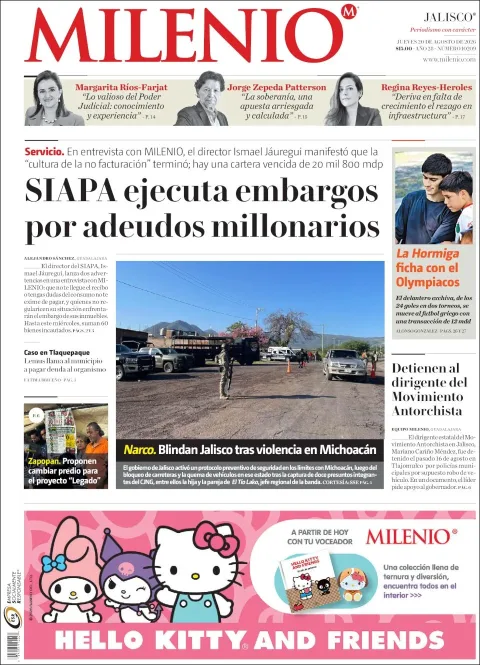 Portada de Milenio Jalisco del 2026-08-20