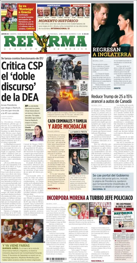 Portada de Reforma del 2026-08-20