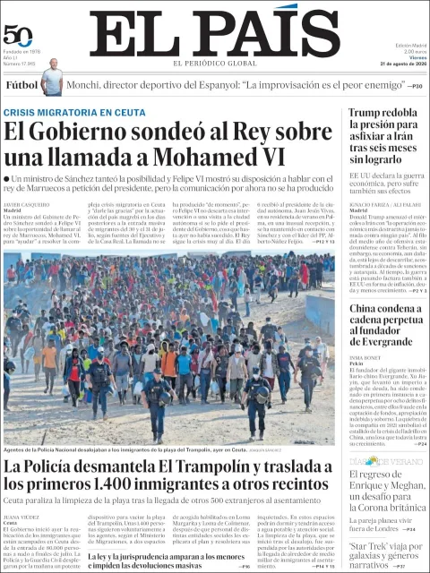 Portada de El Pais del 2026-08-21