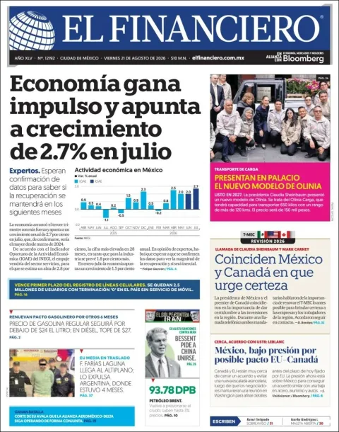 Portada de El Financiero del 2026-08-21