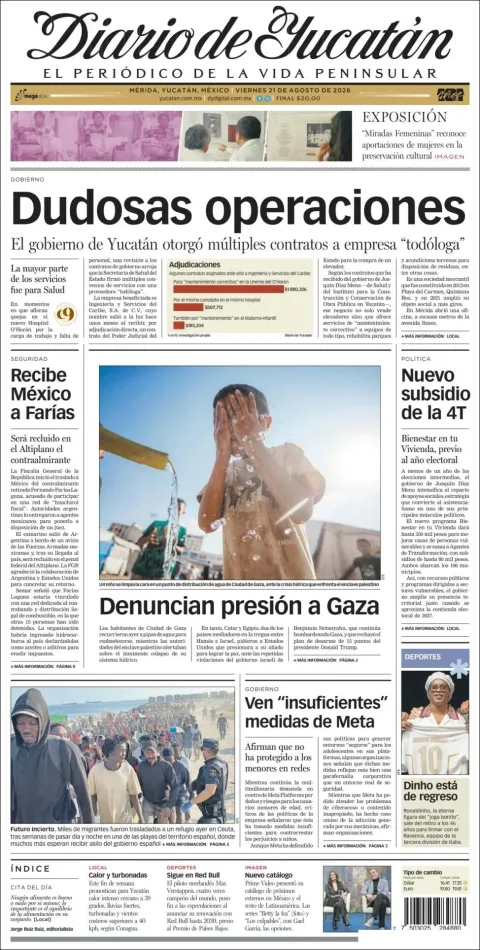 Portada de Diario de Yucatán del 2026-08-21