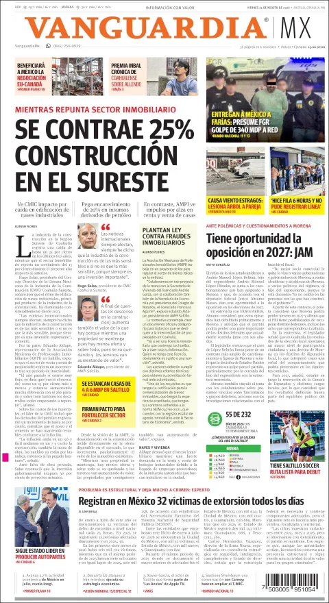 Portada de Vanguardia del 2026-08-21