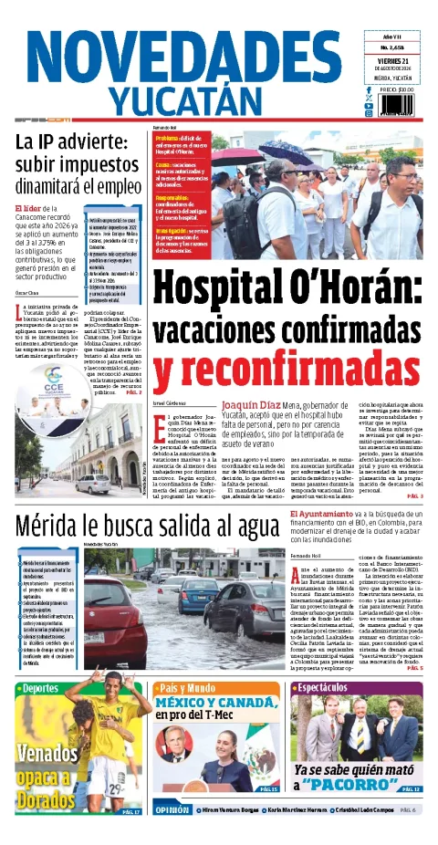 Portada de Novedades Yucatan del 2026-08-21