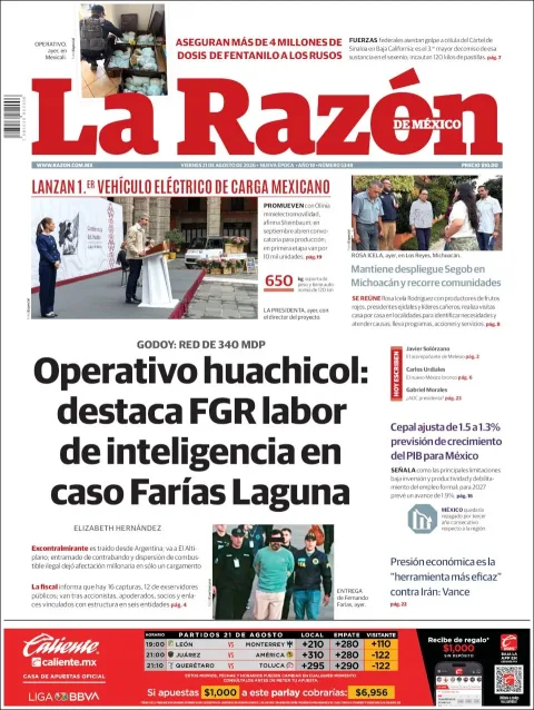 Portada de La Razon del 2026-08-21