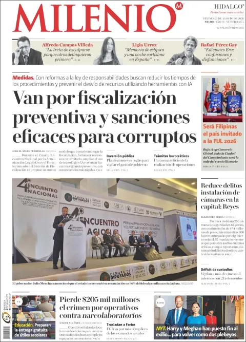 Portada de Milenio Hidalgo del 2026-08-21