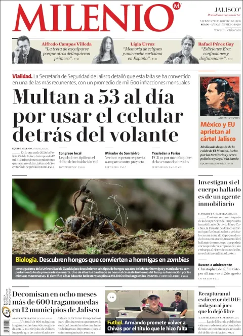 Portada de Milenio Jalisco del 2026-08-21