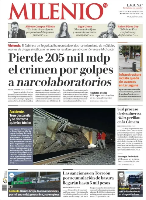 Portada de Milenio Laguna del 2026-08-21