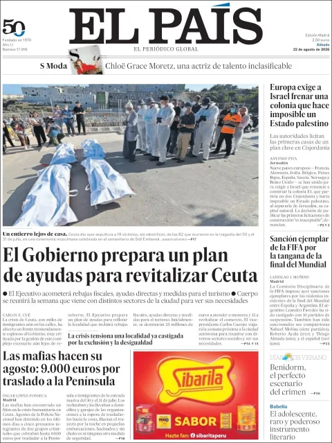 Portada de El Pais del sábado, 22 de agosto de 2026