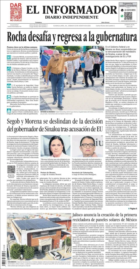 Portada de El Informador del sábado, 22 de agosto de 2026
