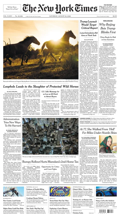 Portada de The New York Times (new York)