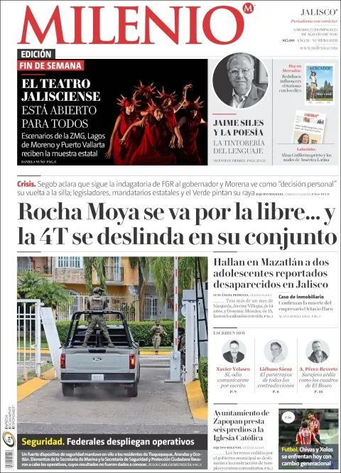 Portada de Milenio Jalisco del sábado, 22 de agosto de 2026