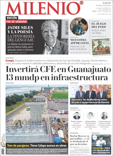 Portada de Milenio Leon del sábado, 22 de agosto de 2026