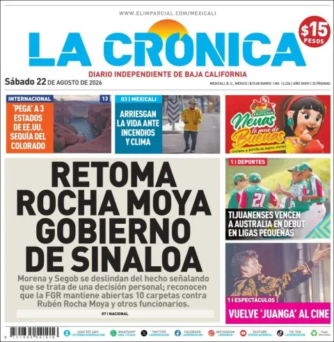 Portada de La Cronica del sábado, 22 de agosto de 2026
