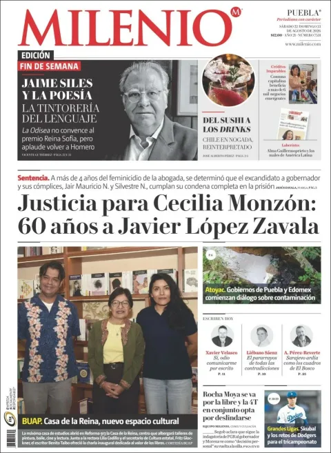 Portada de Milenio Puebla del 2026-08-22