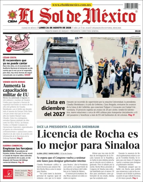 Portada de El Sol de Mexico del 2026-08-24