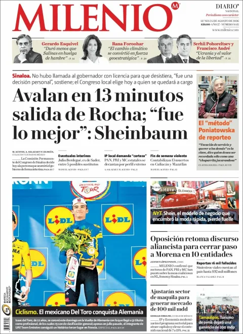 Portada de Milenio del 2026-08-24