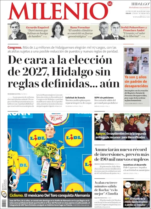 Portada de Milenio Hidalgo del 2026-08-24