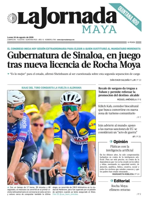 Portada de La Jornada Maya Quintana Roo del 2026-08-24