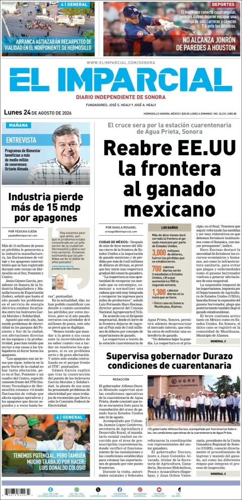 Portada de El Imparcial del 2026-08-24