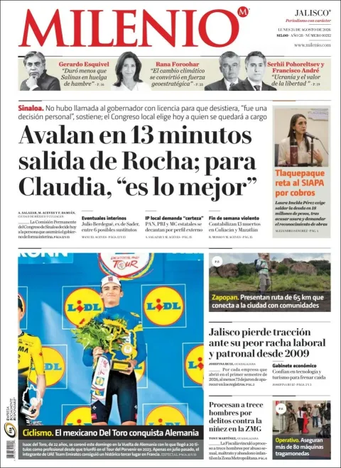 Portada de Milenio Jalisco del 2026-08-24