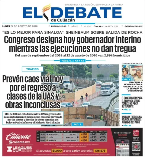 Portada de El Debate de Culiacan del 2026-08-24