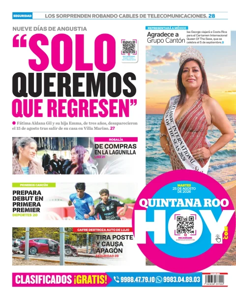 Portada de Quintana Roo Hoy (contraportada)