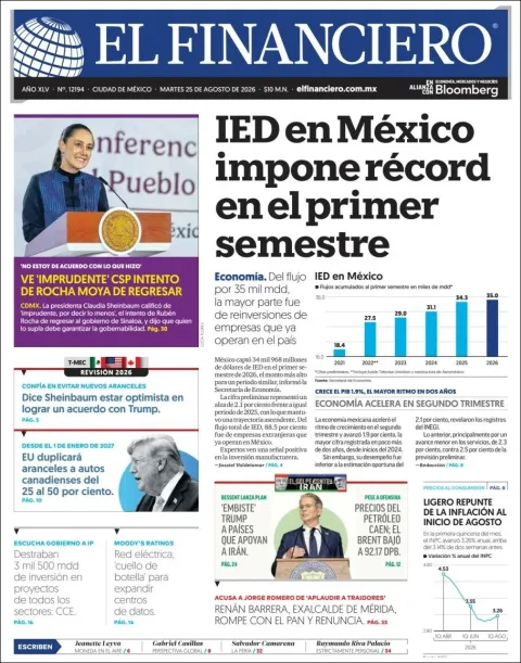 Portada de El Financiero del 2026-08-25