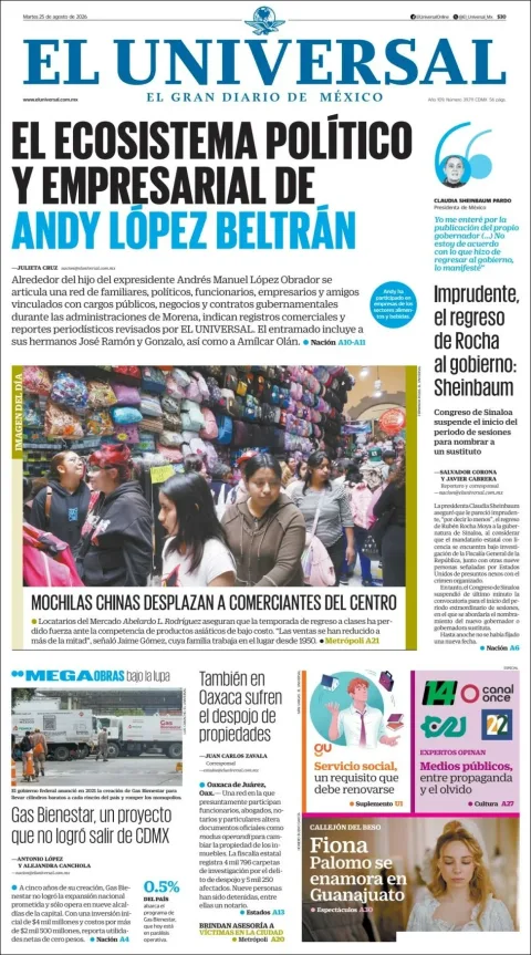 Portada de El Universal del 2026-08-25