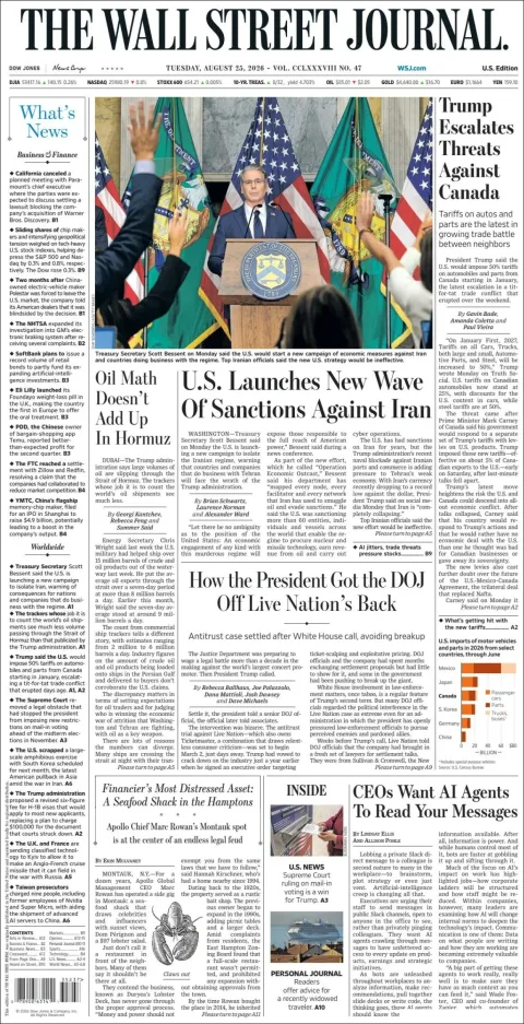 Portada de The Wall Street Journal