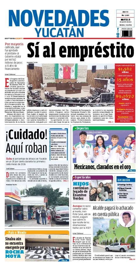 Portada de Novedades Yucatan del 2026-08-25